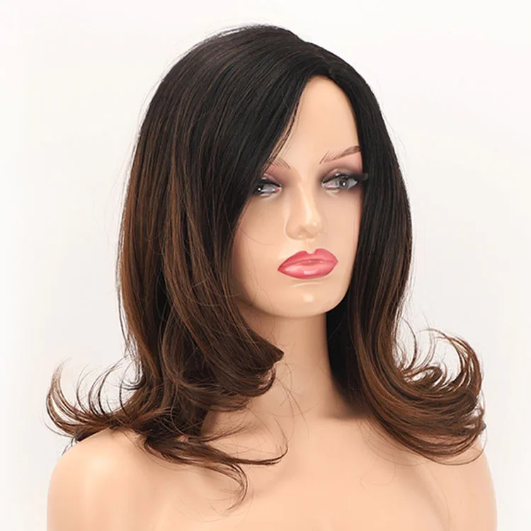 

Fashion breathable gradient black and brown high quality Synthetic Wigs, Pic showed