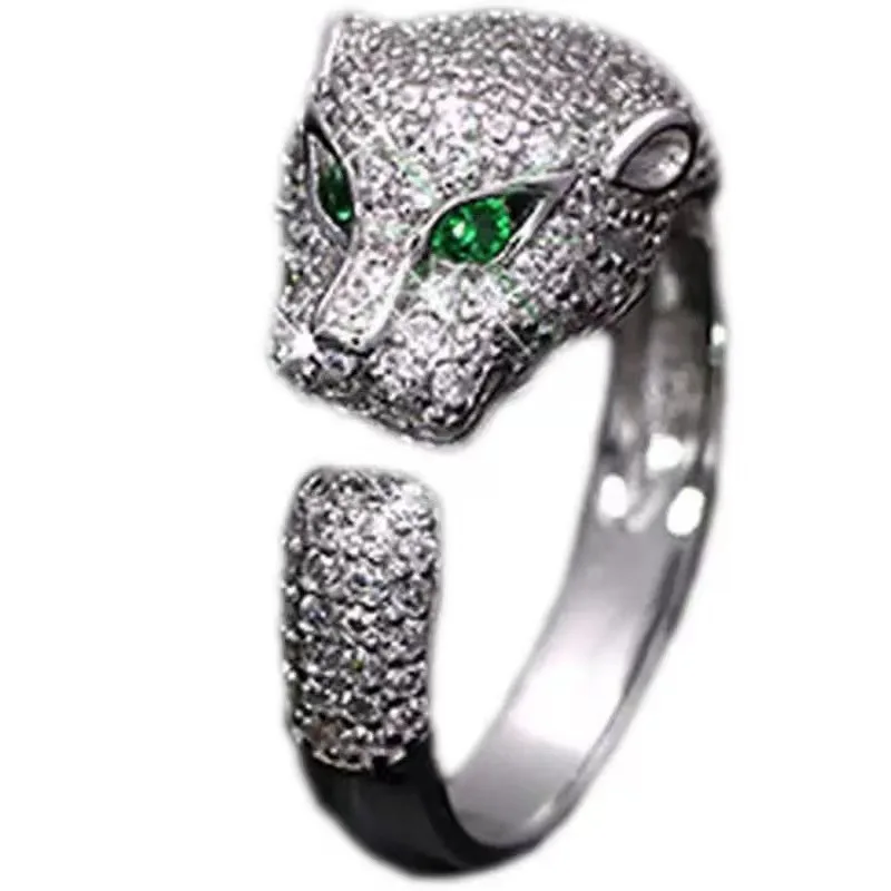 

European And American Stars With The Same Ring Leopard Head Personality Micro-Encrusted Diamond Zircon Animal Open Ring