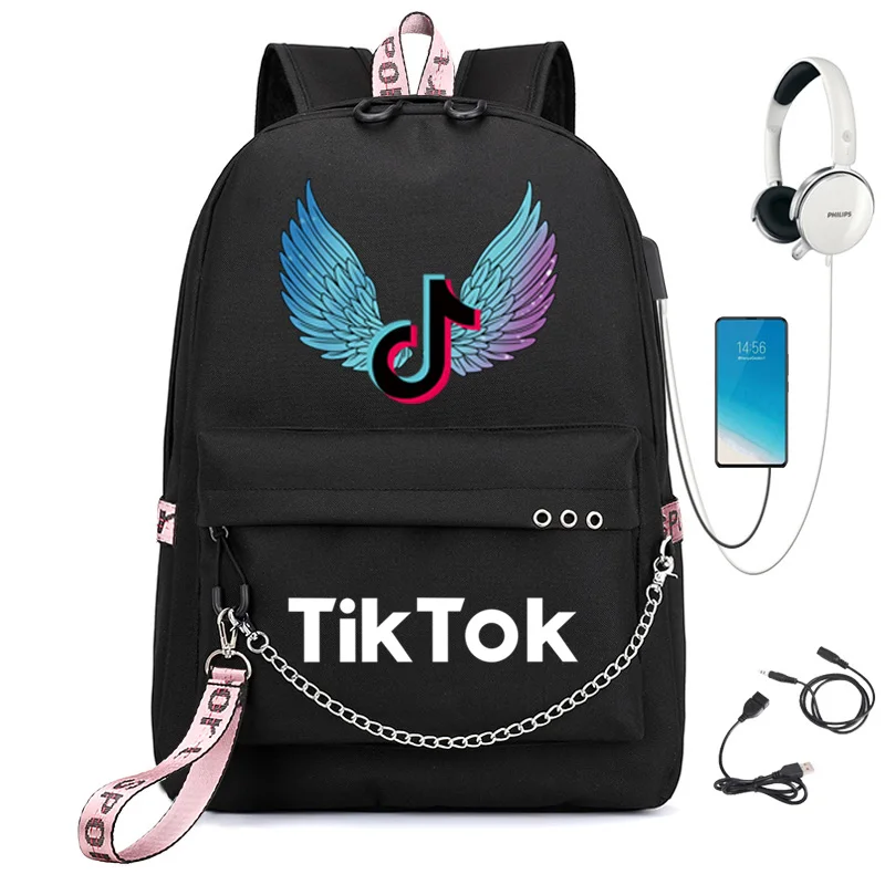 

2021 hot selling tik tok school bags kids backpack children tiktok backpack bags with USB charger for girls boys adults, Red/pink/black/purple/rose red/wine red