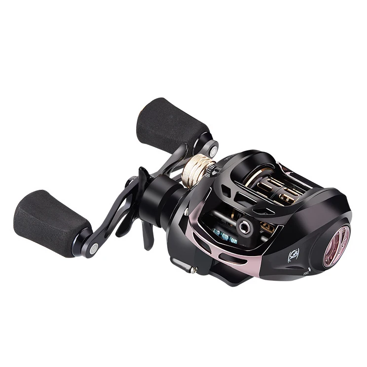 

LURETIMES 6+1bb High Speed 6.5:1 Gear Ratio Fishing Bait Casting Reel Braking Force With Right Left Hand Optional, Champagne, purple