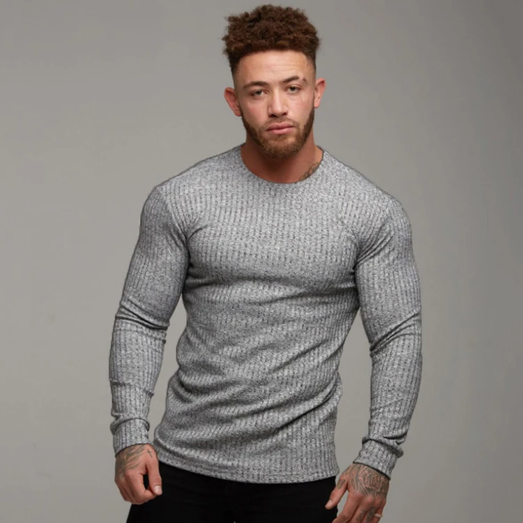 

2019 Hot sale New men autumn Muscular man elastic force Breathable GYM clothes Solid color Slim fit Long sleeve sweater, Colors