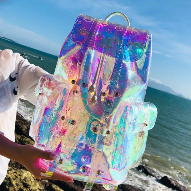 

Fashion luxury Leisure Custom Logo holographic TPU Transparent waterproof beach daily holographic Backpack