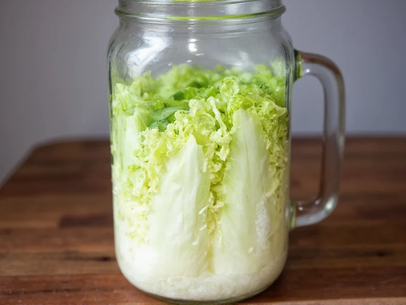 Fresh cabbage and salt in mason jar for fermentation