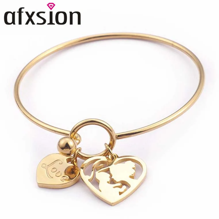 

AFXSION Amazon Hot Sale Jewelry Customizable Pendant Mother's Day Gift Bangle Stainless Steel Bracelet for Women, Picture