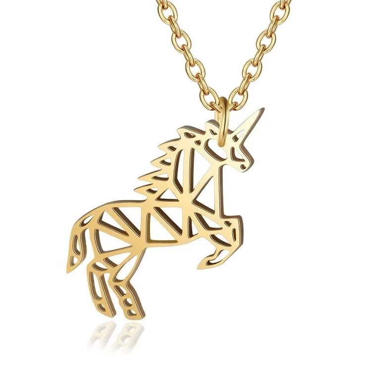 

Cute stainless steel gold plated hollow unicorn necklace for kids LY-JN130, Gold color