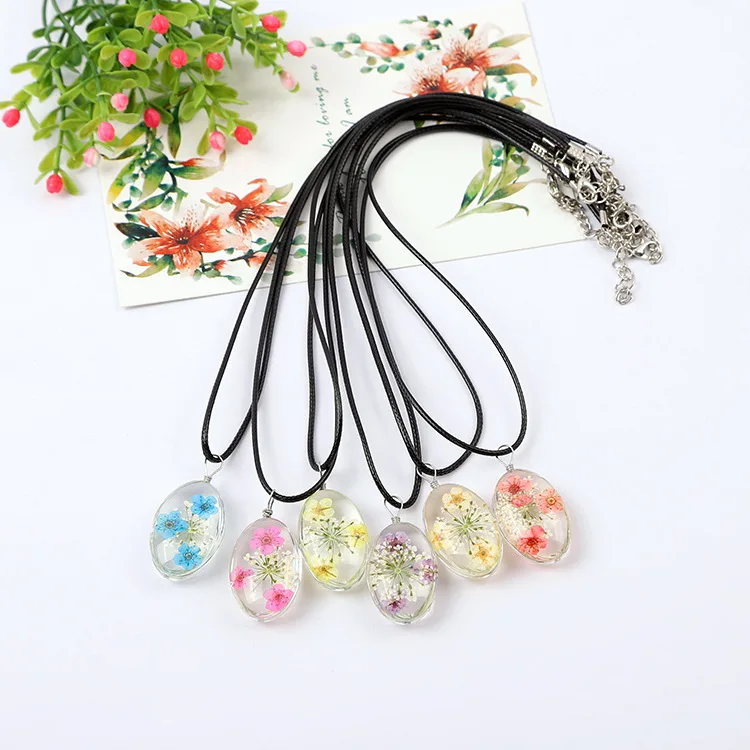 

Manufacturer Wholesale Glass Frame Lace Flower Specimen Dried Flower Necklace