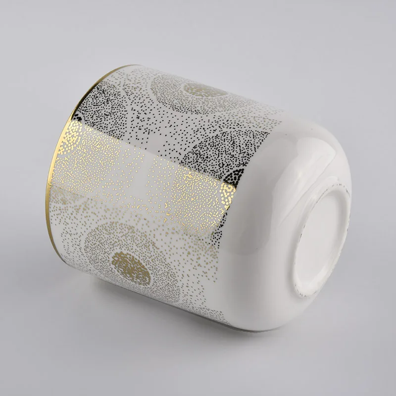 gold ceramic candle jar with printing for home decor