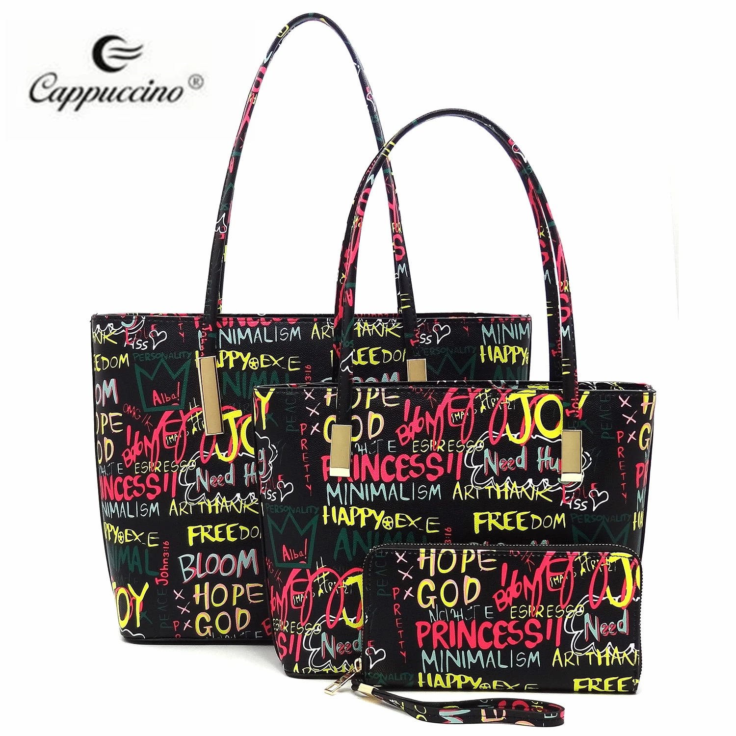 

Wholesales fashion Multi Graffiti Print shopper bags set Faux vegan leather totes handbags for women designer handbags famous br, Rich color