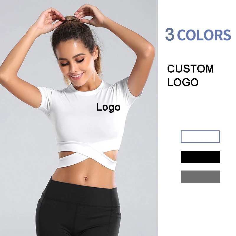 

OEM Factory Women Gym Crop Top Compression Yoga Shirts Workout Comfortable black sport Workout t shirt