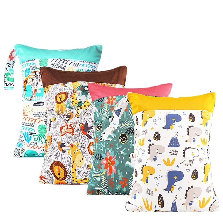 

Double-zipper double-pocket waterproof printing double-zipper for baby with multiple colors environmentally friendly diaper bag, As photo