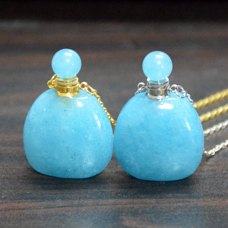 

Wholesale Elegant Natural Aquamarine essential oil diffusers crystal Pendant Necklace perfume bottle pendants for sale, Multi