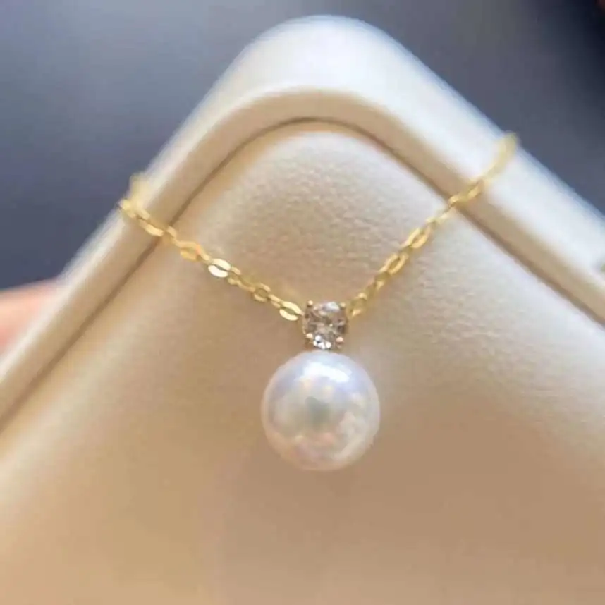 Classic Princess Zircon Inlaid Box Chain with 10-11mm Edison Large White Pearl Pendant Necklace for Engagement Wedding or Party