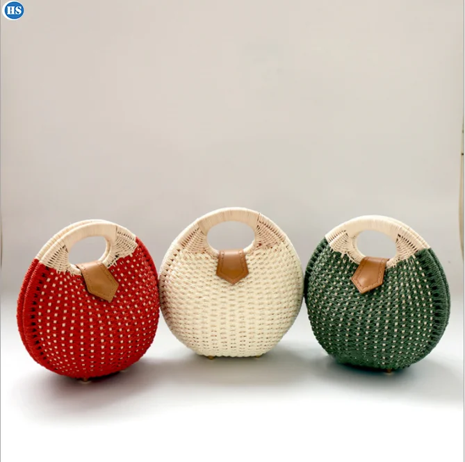 

Factory Direct Summer Hand-woven Handbag Rattan Handbags Beach Bag Lady Handbag, White, khaki, green, purple, brown, beige