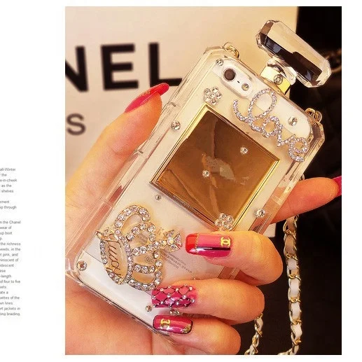 

Fashion Women Love Diamond Perfume Bottle Phone Cases For iPhone 13 12 Pro Max 7 8 Plus With Crossbody Strap For Samsung S21