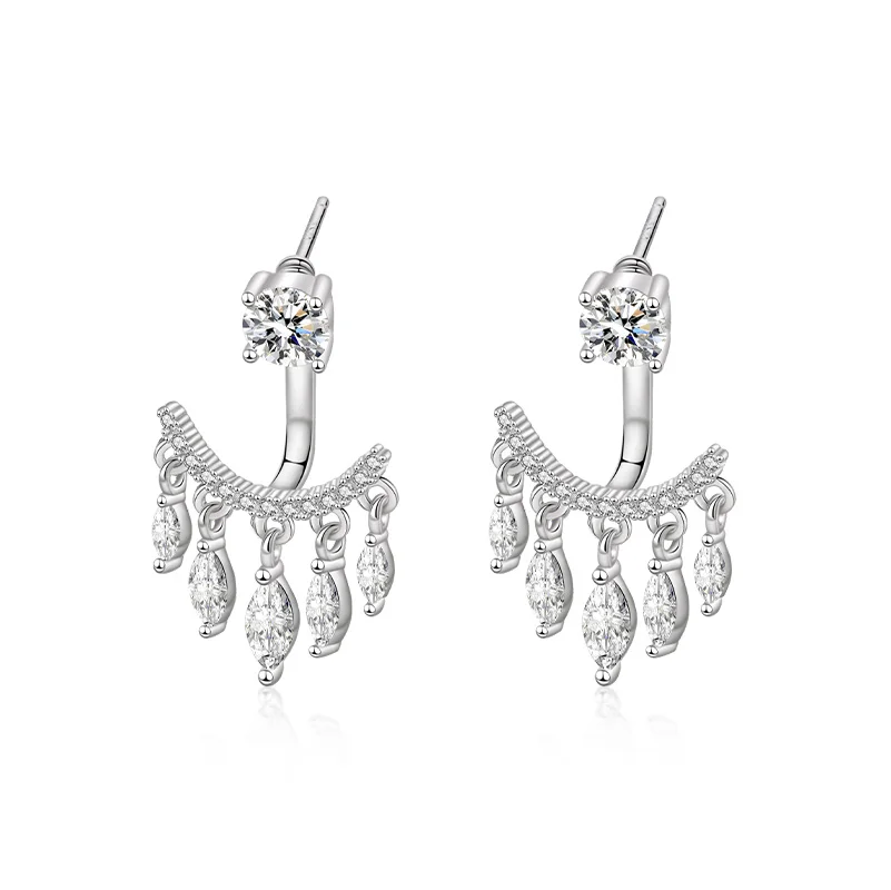 

Special Design Sterling Silver 925 Marquise Cut Cubic Zirconia Drop Dangle Round Zircon Diamond Stud Earrings