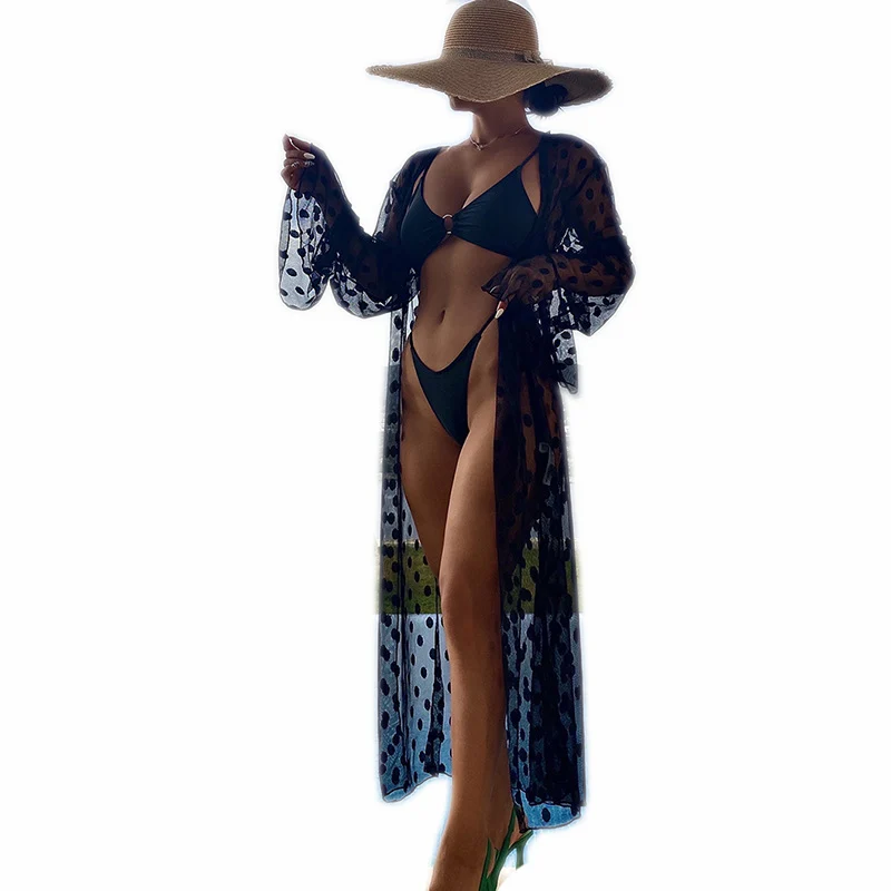 

Womens 3 piece Chiffon Swimsuit Transparent Cover up Rayon Beach Stylish Open Front Long Kimono Cardigan Bikini, Picture showed