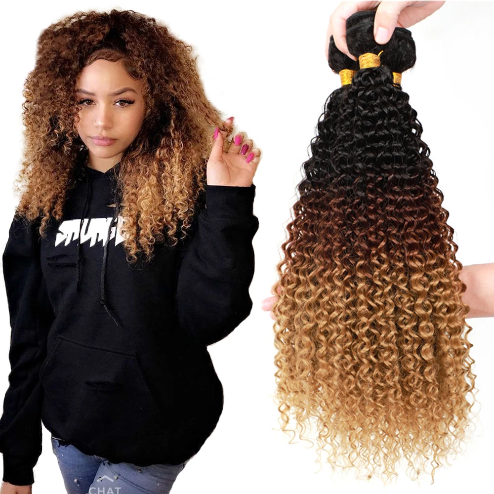 

Afro Kinky Curly Hair Bundles Extensions Ombre Golden Soft Super Long Hair Synthetic Wave Hair, Picture