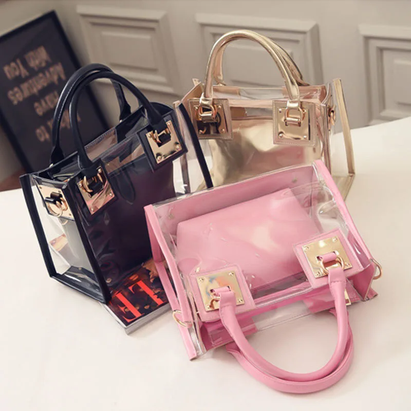 

2020 New fashion PVC jelly tote clutch shoulder crossbody bag clear handbags women purses and bags, White,golden,black,pink