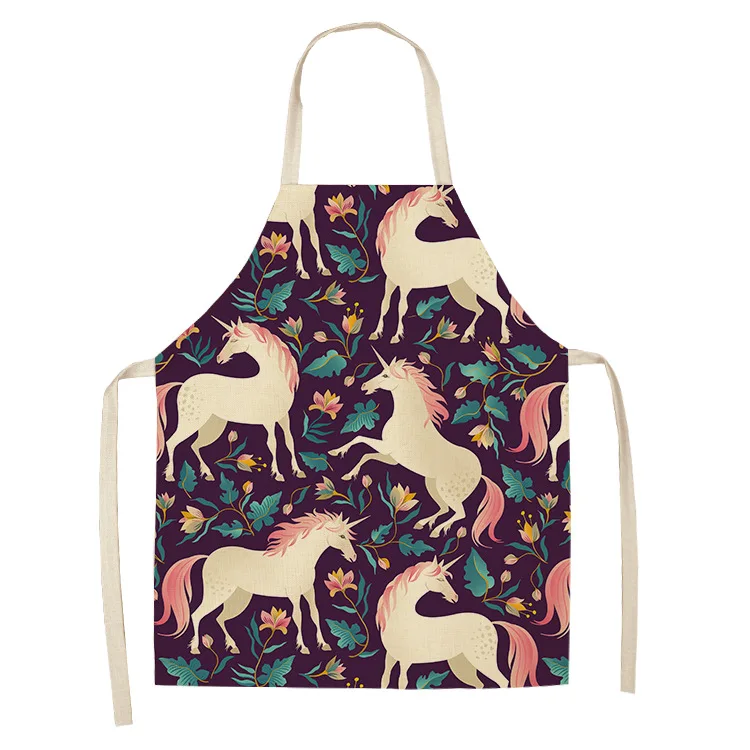 

H574 Home Kitchen Dress Eco Friendly Female Sleeveless Cat Dogs Apron Cartoon Pattern Printed Cotton Hemp Apron, Multi colour