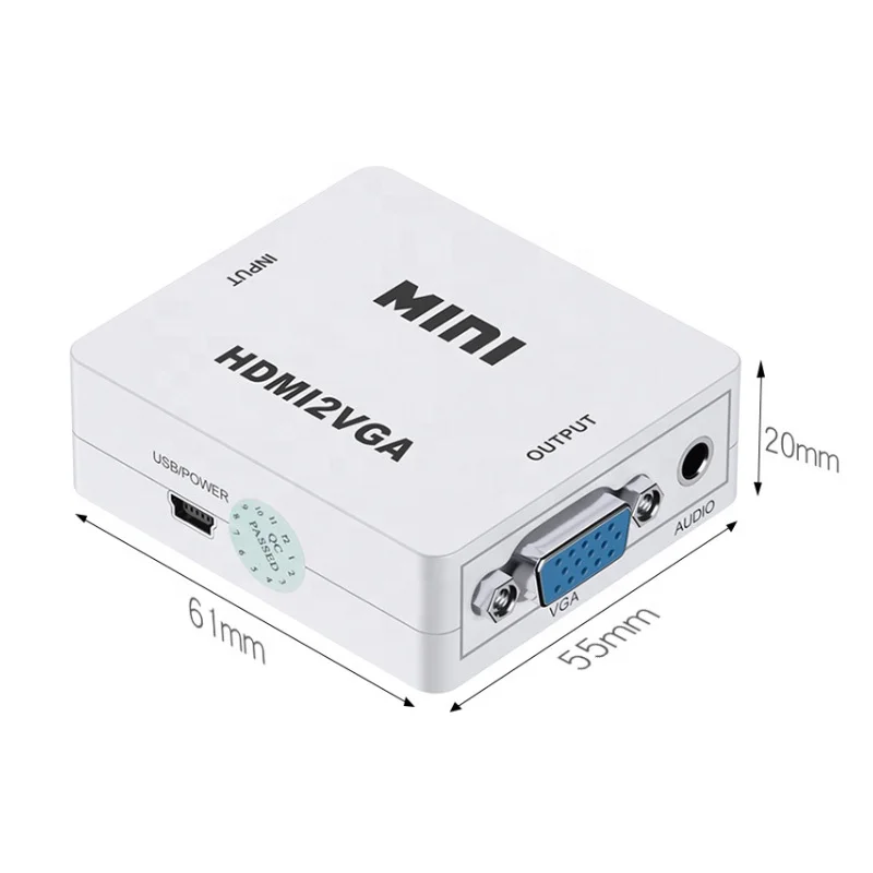 

1080P Full HD Mini to VGA Audio Video Converter Adapter Box with USB Cable and 3.5mm Audio Port