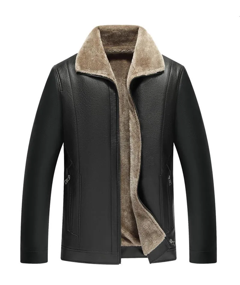

PU leather thickened suit collar fleece integrated coat men's thick winter jacket wholesale, Black brown