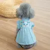 Puff Sleeve Dog Skirt Clothes Princess Printing Pet Clothes Jeans Dog Clothes