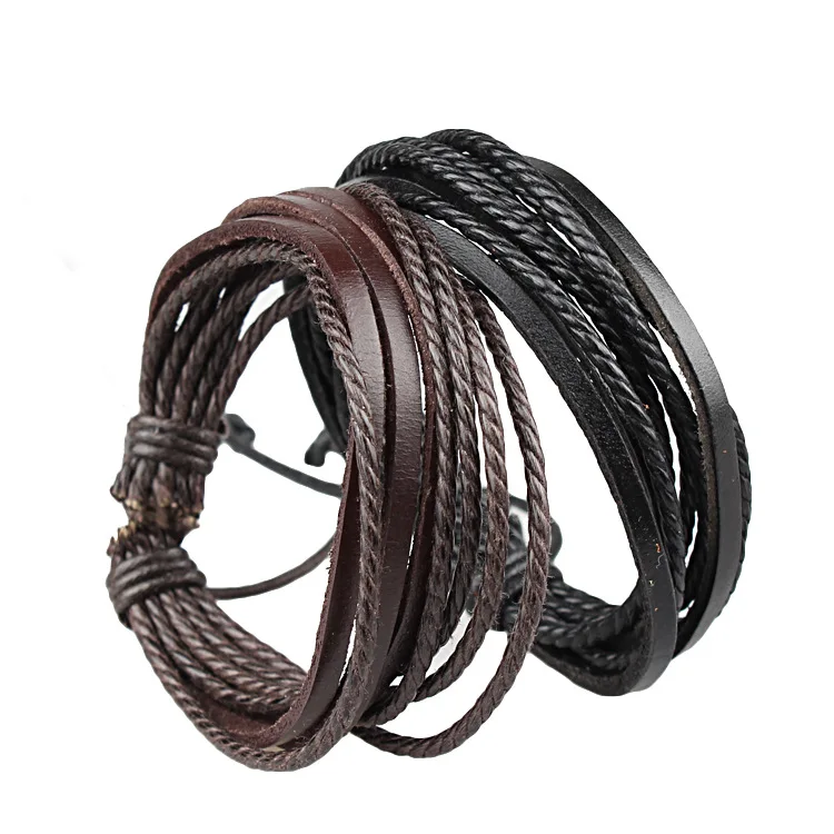 

Bohemia Rope Leather Wrap Braided Wristband Cuff Punk Men Women Hot Surfer Leather Bracelet Bangle Couples Jewelry