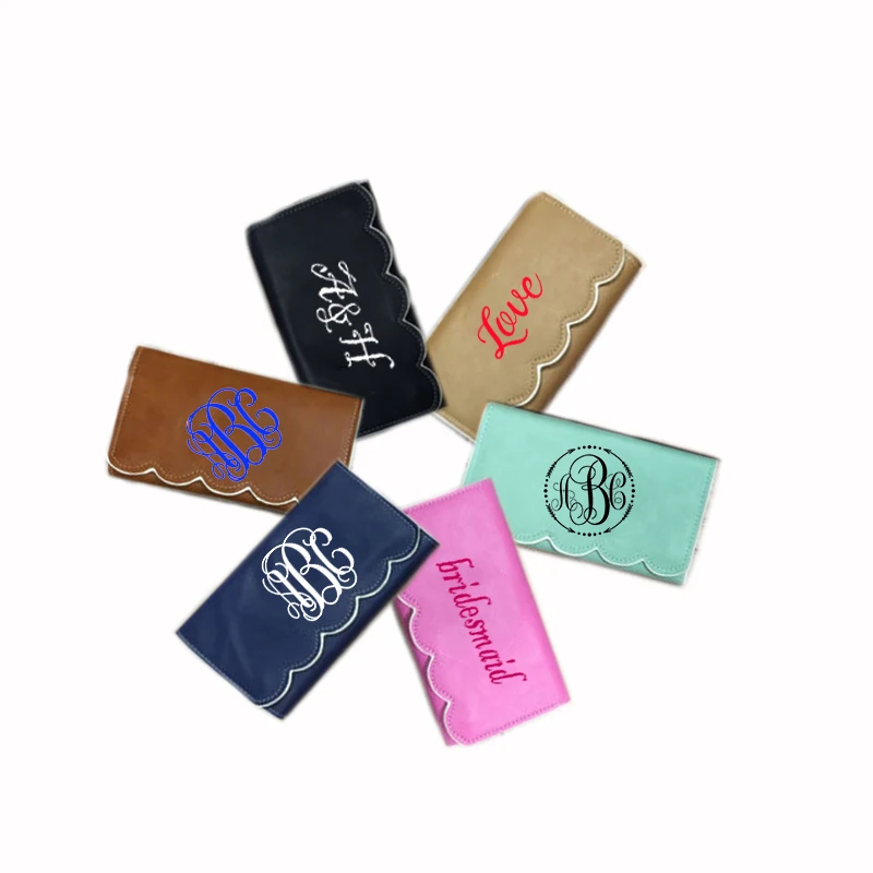 

Leather Wallet Wholesale Personalized Women Hasp PU Leather Monogrammed Scalloped Clutch Purse, As picture show