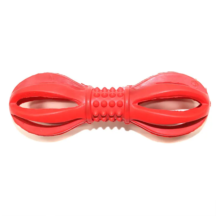 

Factory direct custom pet chew interactive toys hollow out dumbbells 12cm pet toys, Red