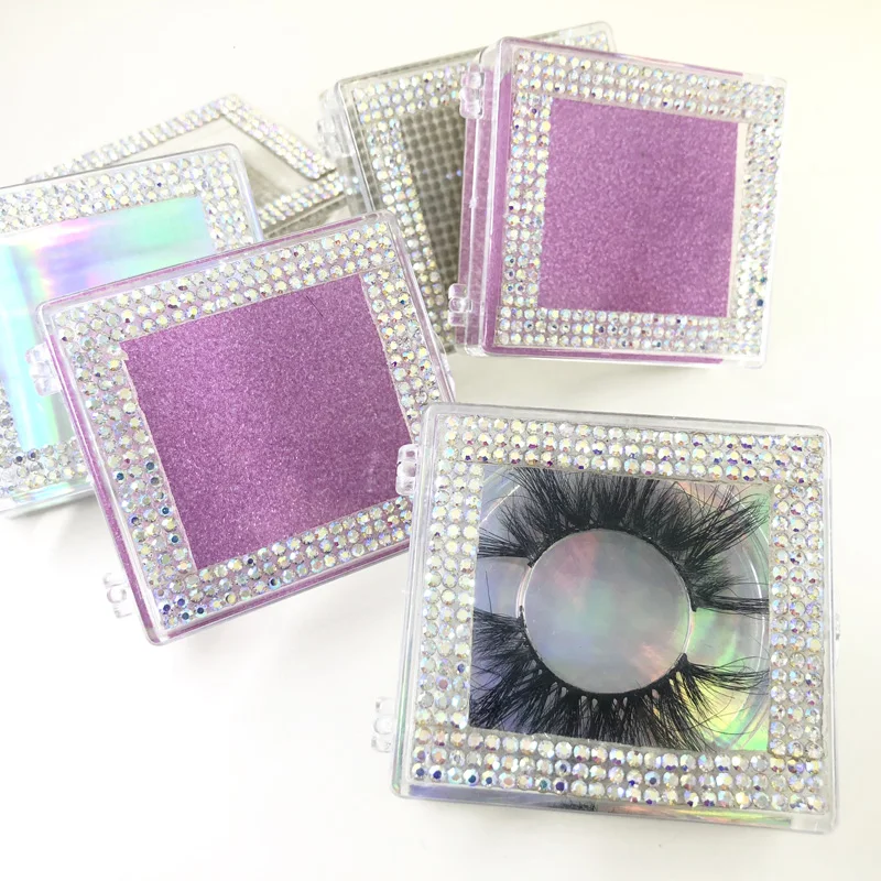 

Free shipping bling diamond lash case glitter Rhinestones 3d mink eyelash box packaging Empty tray, Black/gold/silver/pink, etc