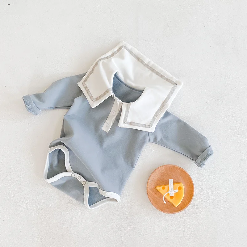 

Autumn Baby Boy Long-Sleeved Clothes Thickened Knit Sailor Collar Casual One Piece Rompers