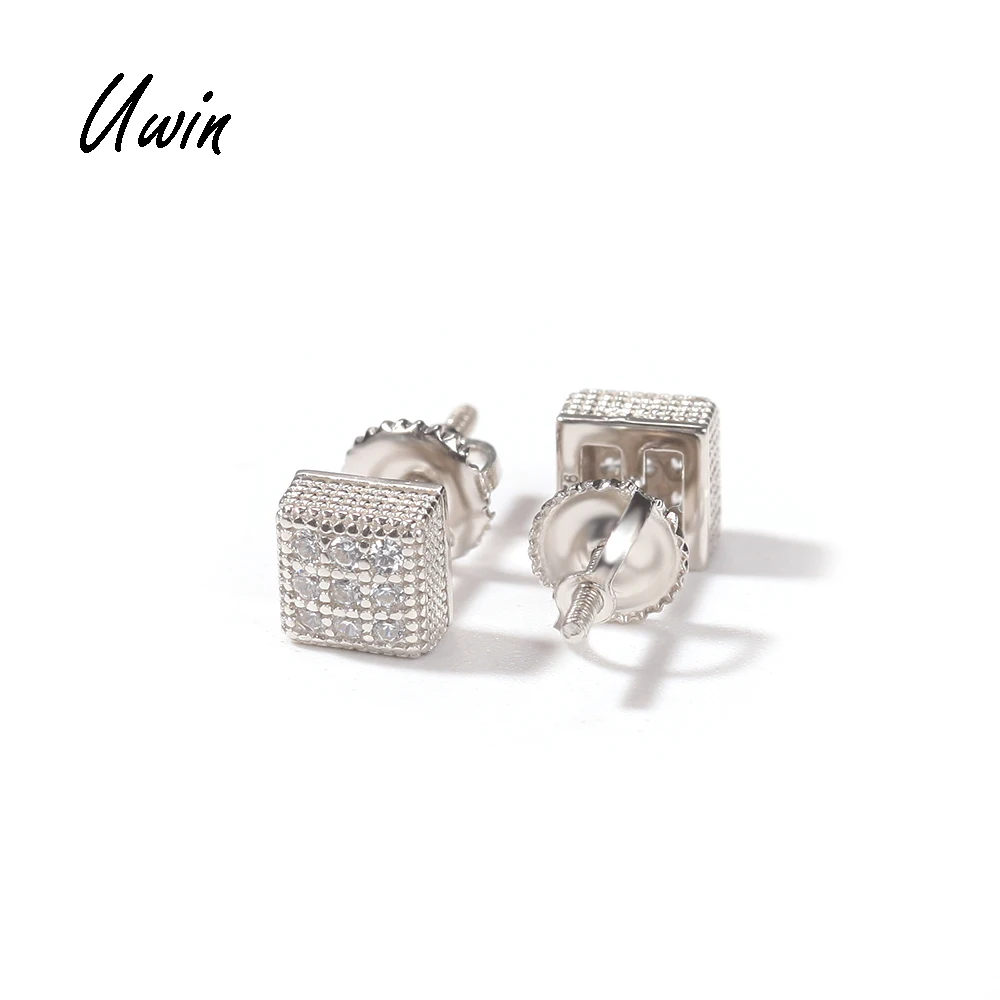 

Stylish 925 Silver Stud Earrings for Men Hip Hop Square Screw Back Stud Earrings Wholesale Rapper Jewelry