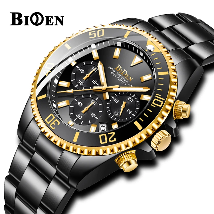 

2021 NEW Men Sport Business Watch Calendar Luminous Luxury Top Brand Men's Stainless Steel Quartz Clocks BIDEN 0163 2