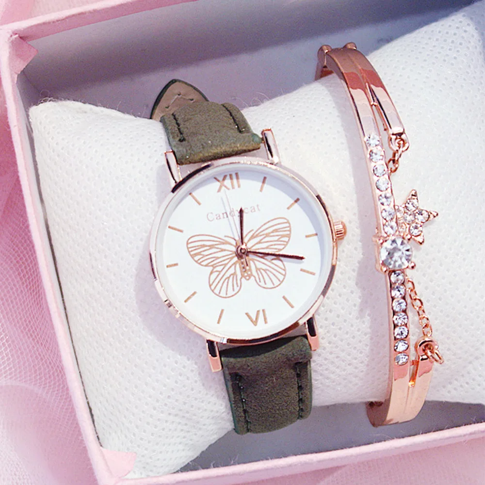 

Fashion Cheap Luxury Diamond Fashion Custom Strap Lady Wrist Butterfly Watch Bangle Sets