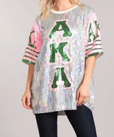 

Greek Letters AKA Inspired Sequin Jersey numbers and letters T shirt clothes