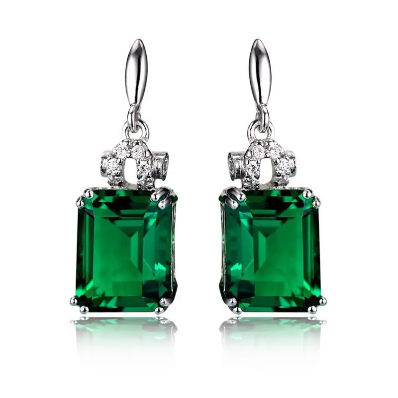 

925 Silver Plated Earrings Emerald Gemstone Ear Clip Female Dangle Earrings