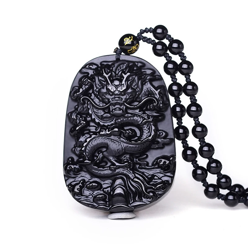 

Obsidian Dragon Pendant Jewelry Accessories Necklace Fashion Jade Carved Men Black Amulet Women Natural