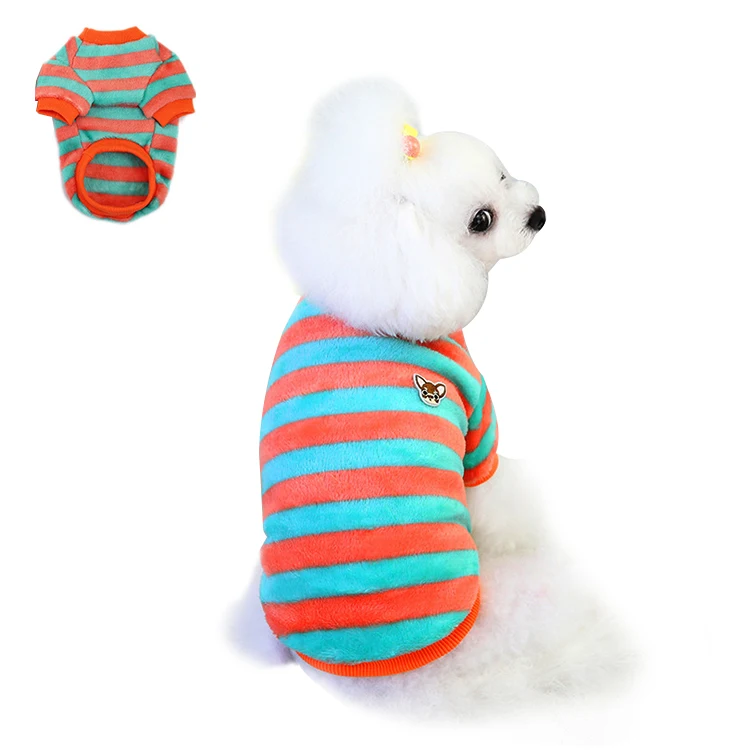 

Comfortable Cute Soft Flannel Striped Windproof Cold Weather Dog Clothes Puppy Apparel 2022 Sweaters Shirt Pet Clothes