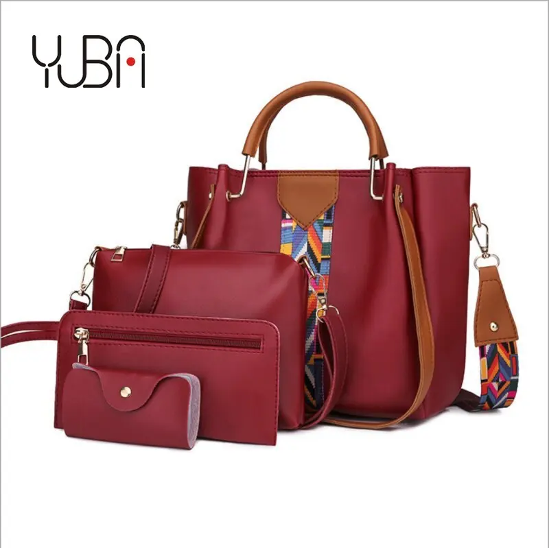 

women pu leather Large Capacity Casual Tote Bag Bucket Purses messenger Sac a main Leather Handbags Set