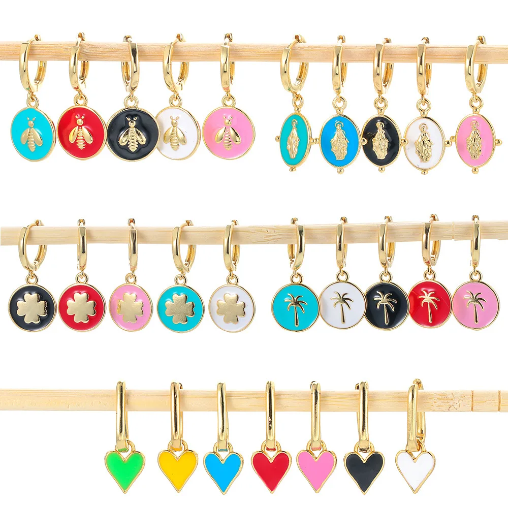 

colorful geometric and heart earrings hoop different colour enamel red pink blue earrings