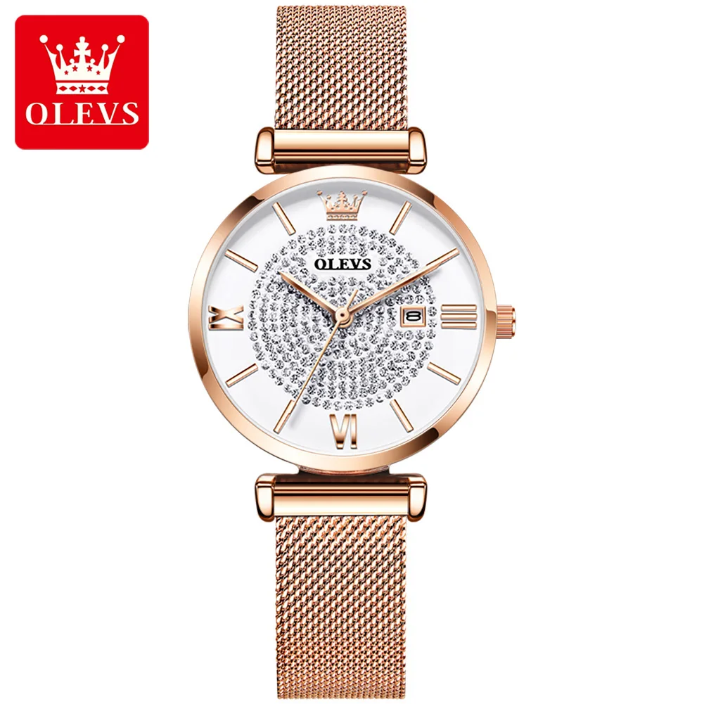 

OLEVS 6892 Brand Lady Young Girls Stainless Steel Mesh Beatiful Dress Quartz WristWatch Factory OEM Watch Logo