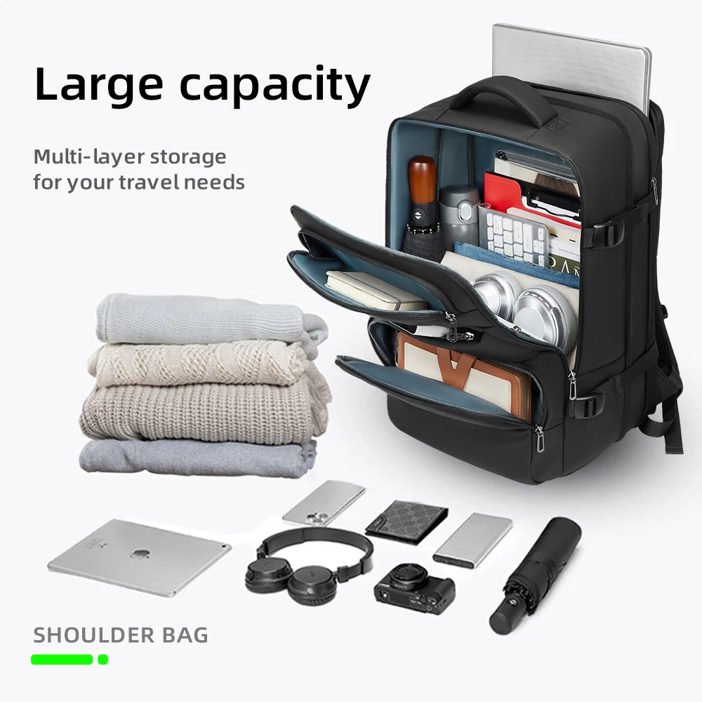 Wholesale Waterproof Oxford Travel Backpack USB Expandable Custom Logo Zipper Closure Separate Shoes Compartment for Men Women