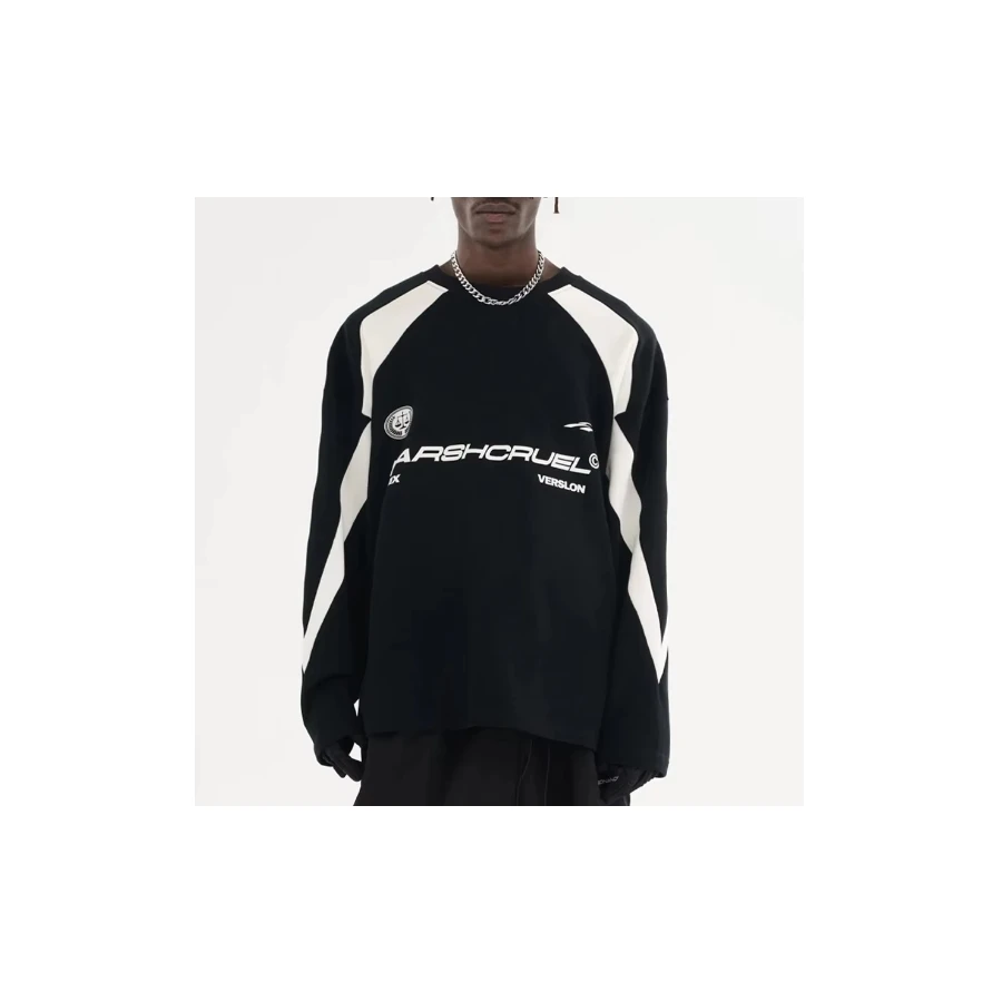 Custom Woven Hip Hop Plus Size Blank Cotton Pullover Sweatshirt Contrast Color Long Sleeve Crewneck Ports Uniform for Men