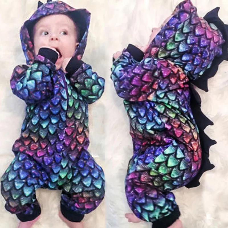 

Children's spring and autumn boys and girls dinosaur shape hooded long-sleeved one-piece romper