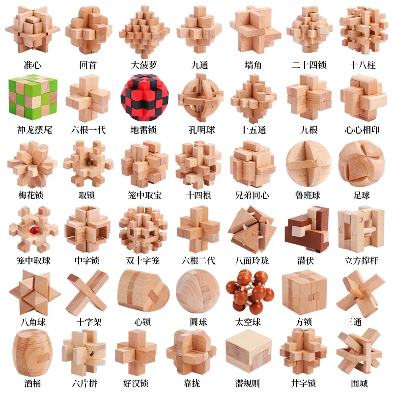 

Hotsale IQ Brain Teaser KongMing Lock Lu Ban Lock 3D Wooden Interlocking Burr Puzzles Game Toy For Adults Kids