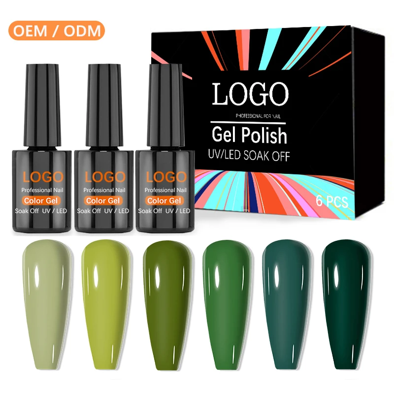 

Custom Logo Mini Gel Nail Polish 10ml Avocado 6 Color Soak Off Nail Art Vernis Semi permanent UV Gel