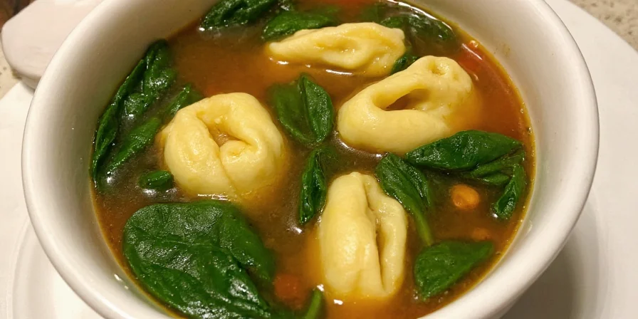 Garnished Tortellini Soup in a Bowl