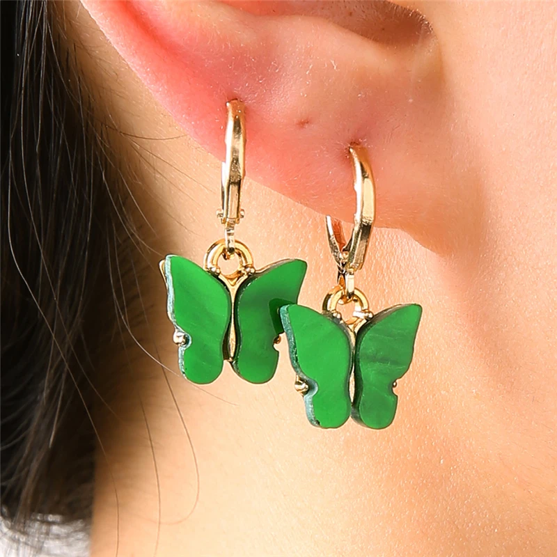 

Ins Hot Selling Spring Colorful Plexi Jewelry Small Dangle Butterfly Earrings, As picture