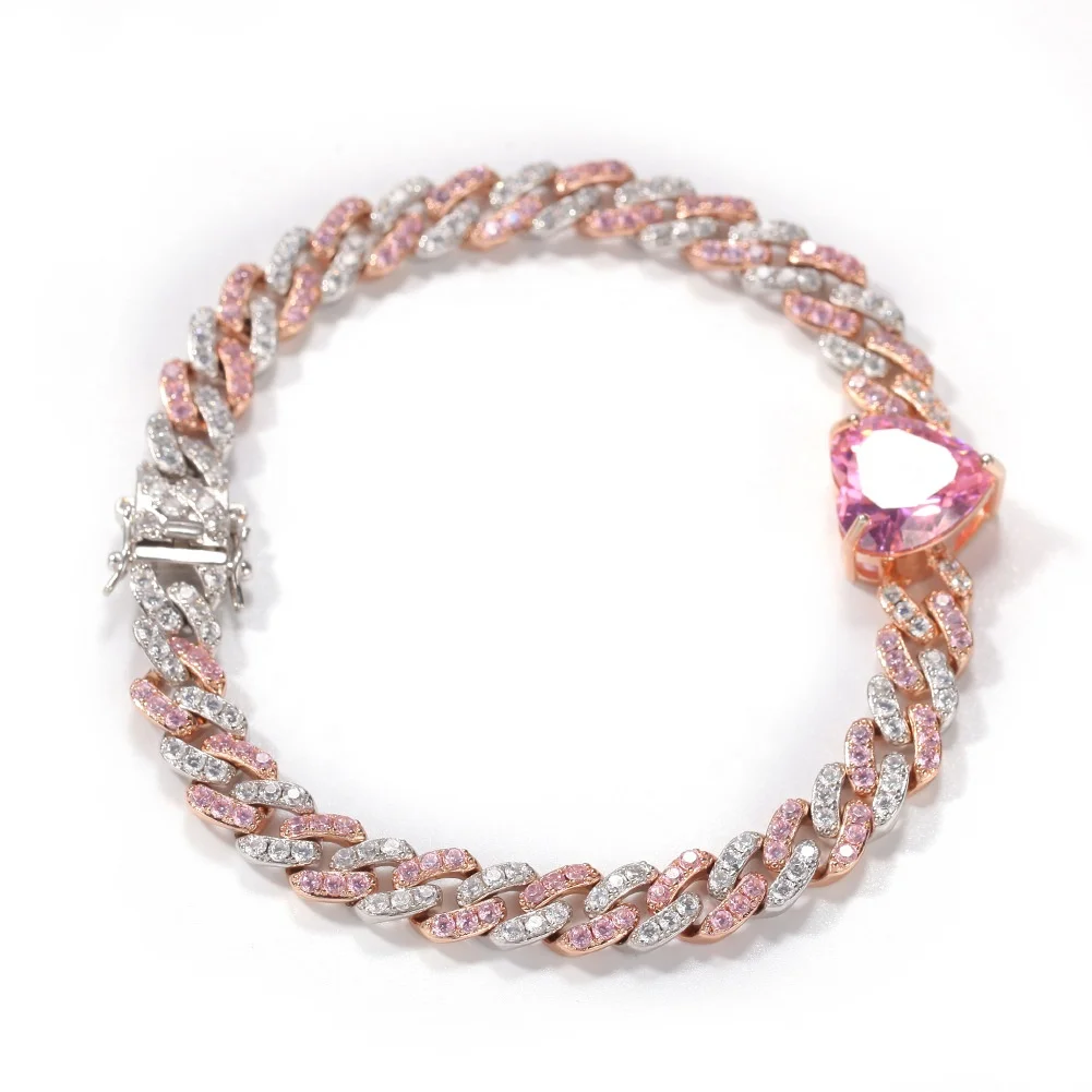 

Hip Hop Claw Setting Heart Square Stone Bling Ice Out Cuban Link Chain Chokers Necklaces and anklet for Women Men Rapper Jewelry