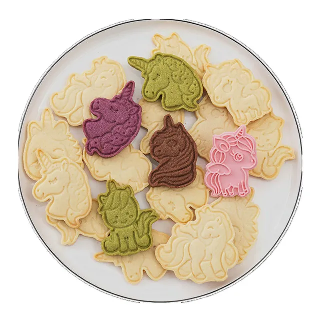 

6pcs Pack Birthday Party Unicorn Shape Cookie Cutter Bake Ware Plastic 3d Biscuits Cutter Mold, Pink